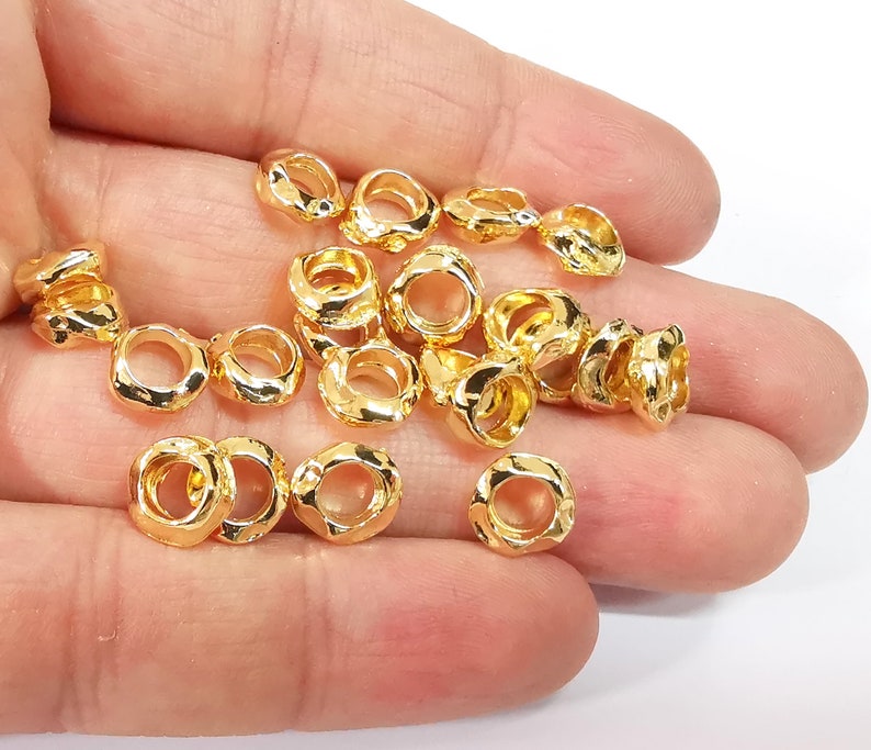 10 Hammered Rondelle Beads 24k Shiny Gold Rondelle Beads (9mm) G24707