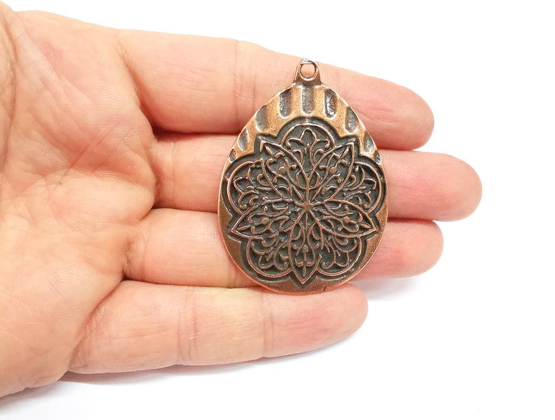 Flower Boho Pendant Ethnic Tribal Pendant Rustic Pendant Antique Copper Plated Charms (56x42mm) G24709