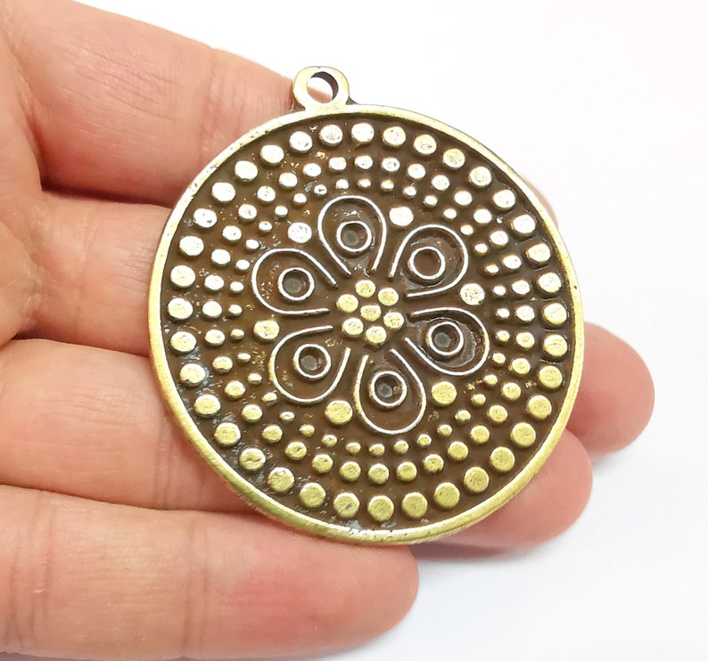 Medallion Boho Pendant Ethnic Tribal Pendant Antique Bronze Plated Charms (54mm) G24710