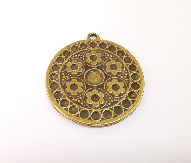 Flower Medallion Pendant Ethnic Tribal Pendant Rustic Pendant Antique Bronze Plated Charms (54mm) G24715