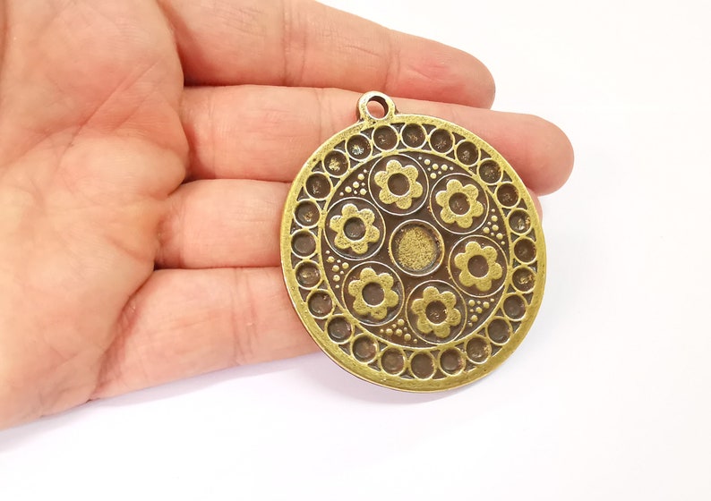Flower Medallion Pendant Ethnic Tribal Pendant Rustic Pendant Antique Bronze Plated Charms (54mm) G24715