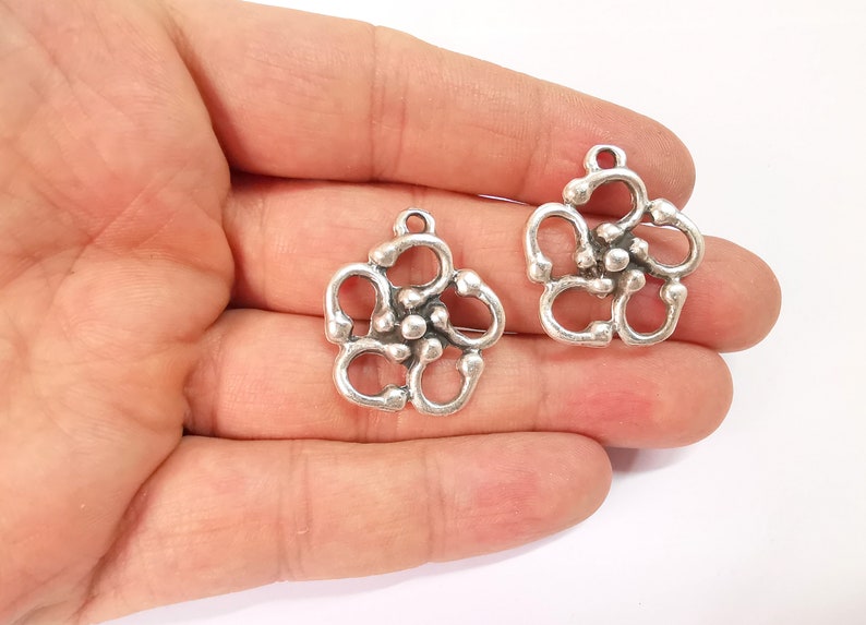 2 Dangle Charms Ethnic Tribal Rustic Charms Antique Silver Plated Charms (29x25mm) G24718
