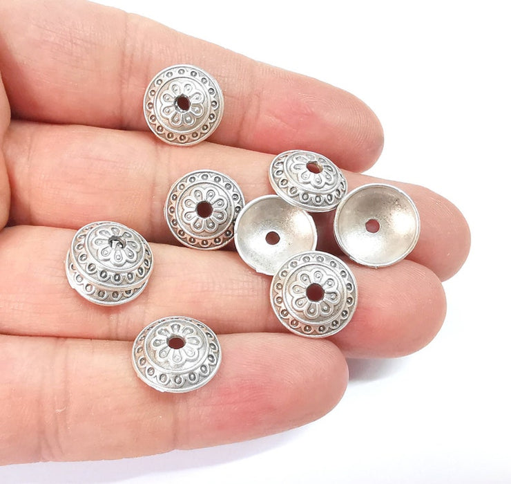 10 Silver Bead Caps Antique Silver Plated Bead Caps , Findings (13mm) G24721