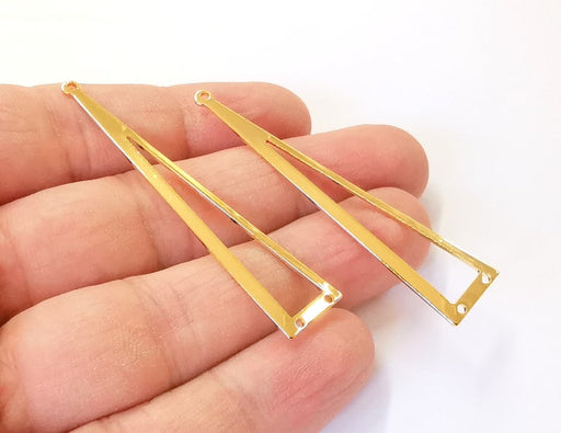 2 Dangle Triangle Connector Charms 24k Shiny Gold Plated Brass Charms (60x13mm) G24724