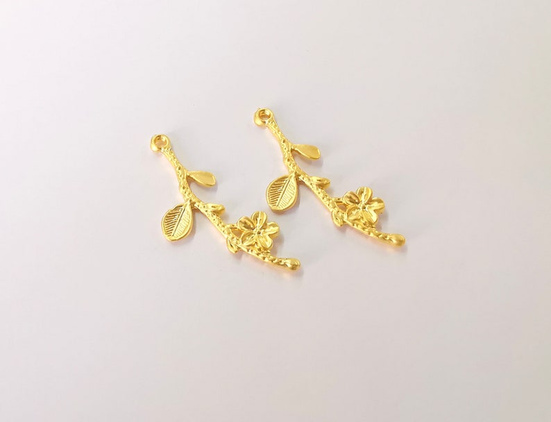2 Flower Branch Charms Gold Plated Charms (40x16mm) G24732