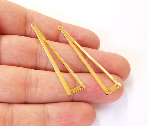 4 Triangle Dangle Connector Charms 24k Shiny Gold Plated Brass Charms (50x11mm) G24734