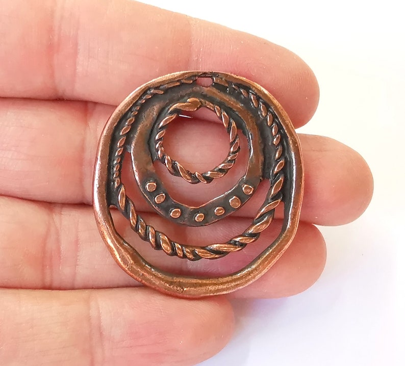 2 Circle Textured Charms Antique Copper Plated Charms (41x38mm) G24735