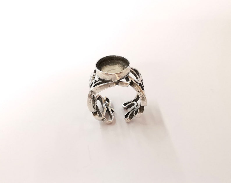Silver Ring Setting Blank Cabochon Ring Mounting Adjustable Ring Base Bezel (12mm)Antique Silver Plated Brass G25197