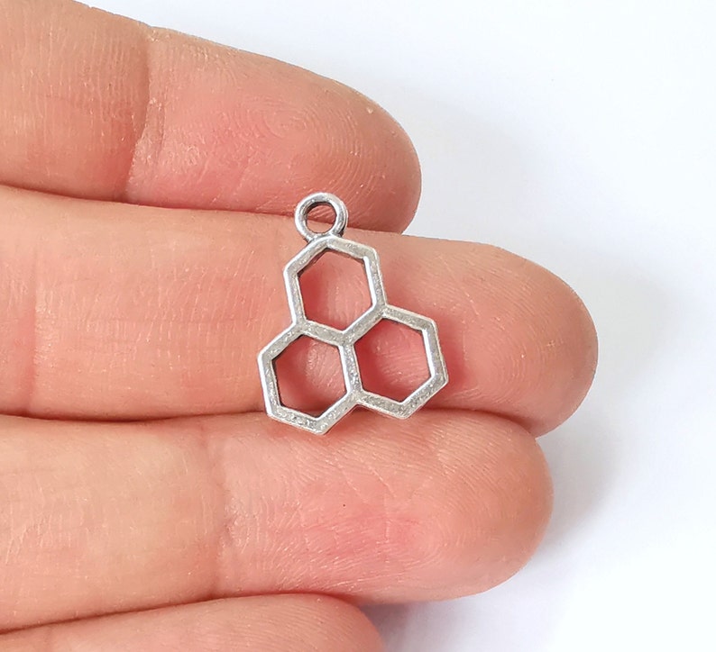 4 Honeycomb Charms Antique Silver Plated Charm (19x14mm) G24777