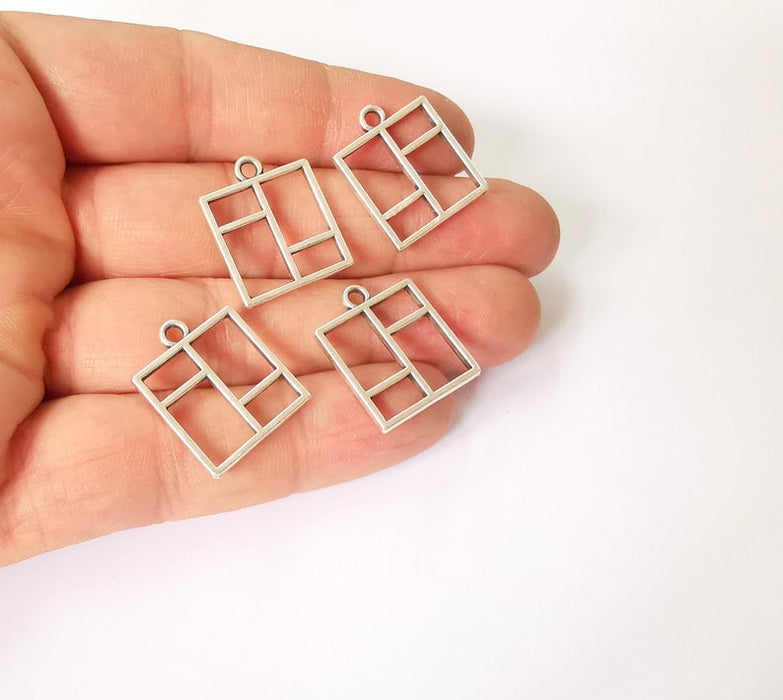 4 Geometric Charms Antique Silver Plated Charms (22x18mm) G24781