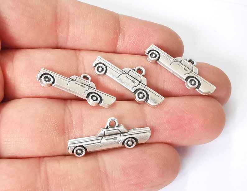 10 Car Charms Antique Silver Plated Charm (27x11mm) G24782