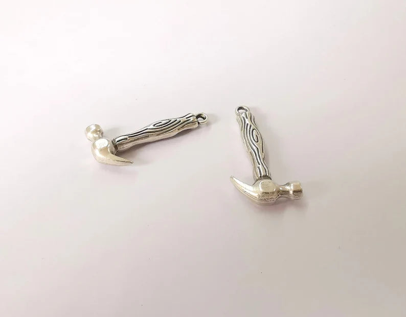4 Hammer Charms Antique Silver Plated Charms (30x15mm) G26380