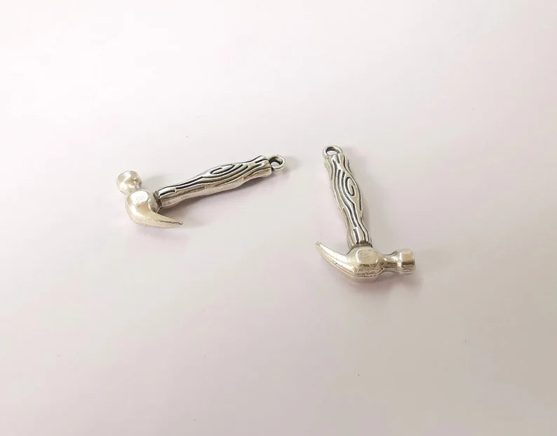 4 Hammer Charms Antique Silver Plated Charms (30x15mm) G26380