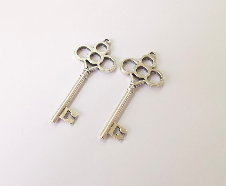 2 Key Pendant Antique Silver Plated Charms (67x28mm) G24751