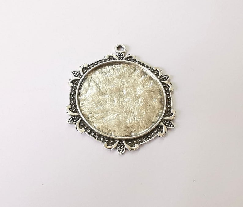 Frame Pendant Blank Antique Silver Plated Pendant (52x43mm) (35mm Blank Size) G24753