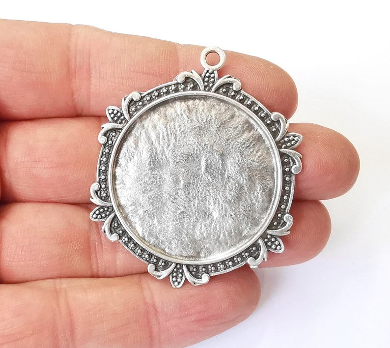 Frame Pendant Blank Antique Silver Plated Pendant (52x43mm) (35mm Blank Size) G24753