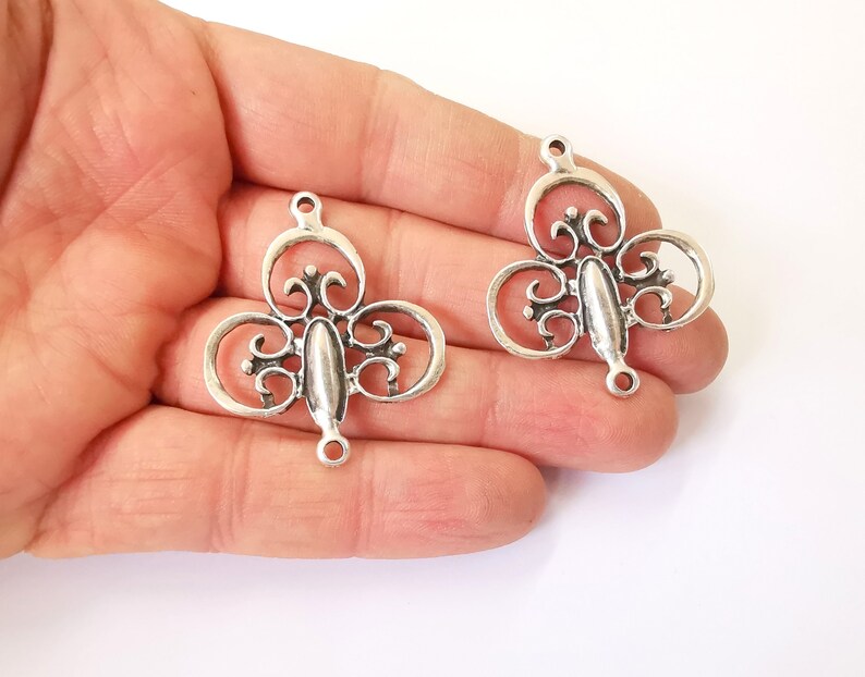 2 Dangle Charms Ethnic Tribal Rustic Charms Antique Silver Plated Charms (41x34mm) G24755