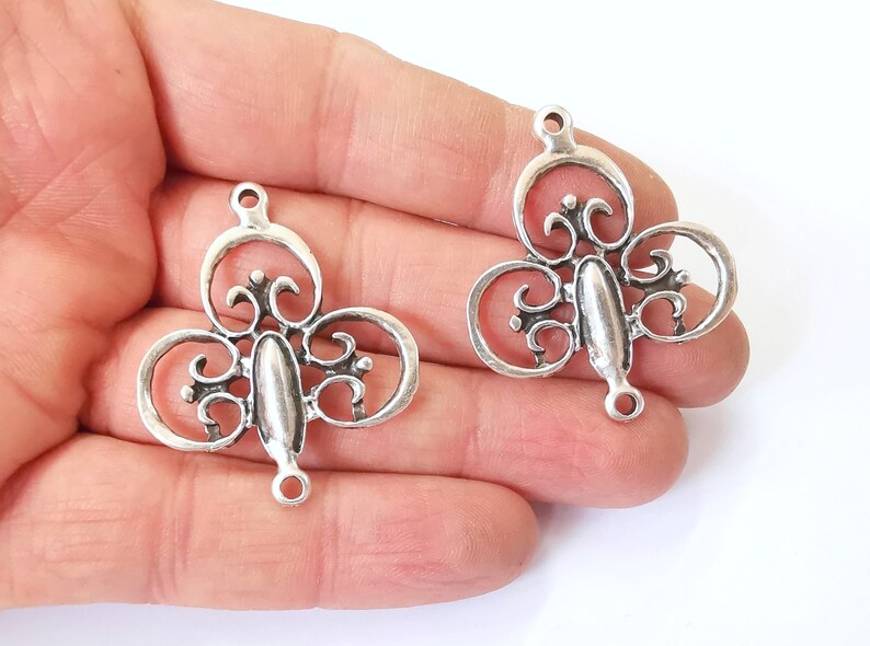 2 Dangle Charms Ethnic Tribal Rustic Charms Antique Silver Plated Charms (41x34mm) G24755