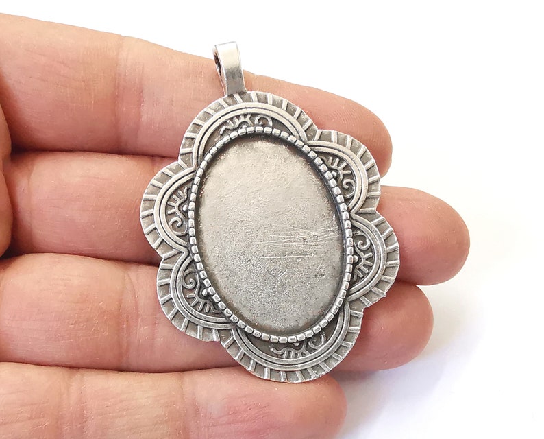 Cloud oval frame pendant base blank Antique silver plated pendant (59x41mm) G25049