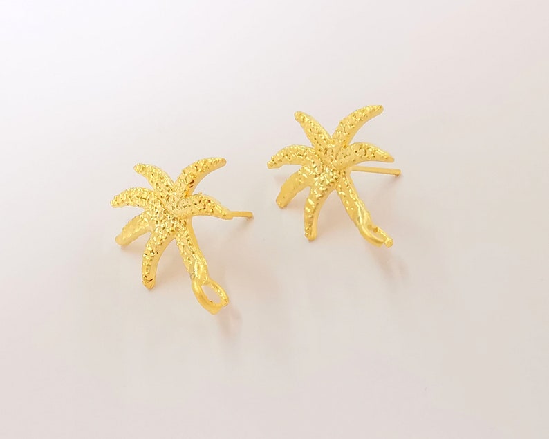 2 Palm tree earring stud base Gold Plated brass earring 1 pair (23x20mm) G24819