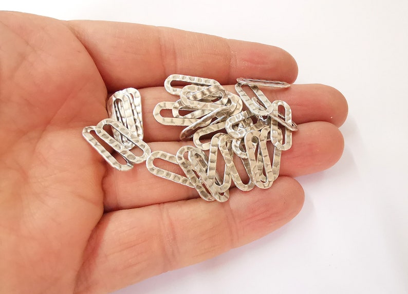 10 Hammered Charms Connector Antique Silver Plated Charms (18x7mm) G24774