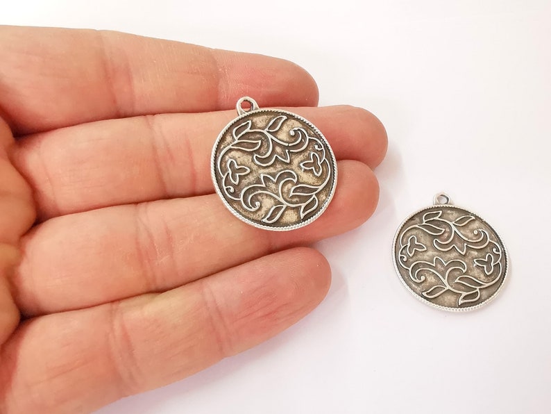 2 Flower Leaf Charms Antique Silver Plated Charms (32x28mm) G24775