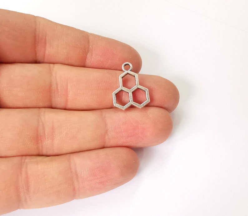4 Honeycomb Charms Antique Silver Plated Charm (19x14mm) G24777