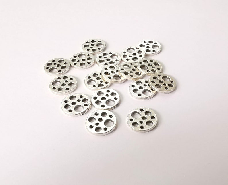 10 Hollow Round Charms Antique Silver Plated Charms (13mm) G24780