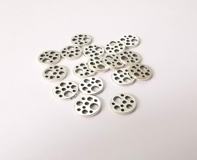 10 Hollow Round Charms Antique Silver Plated Charms (13mm) G24780