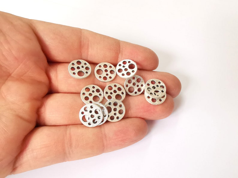 10 Hollow Round Charms Antique Silver Plated Charms (13mm) G24780