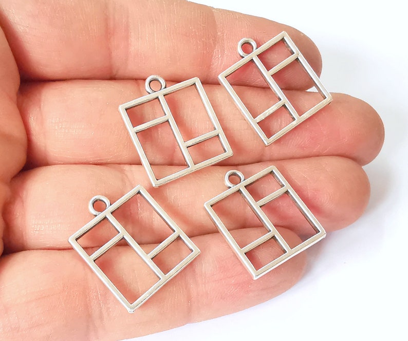 4 Geometric Charms Antique Silver Plated Charms (22x18mm) G24781