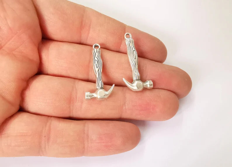 4 Hammer Charms Antique Silver Plated Charms (30x15mm) G26380