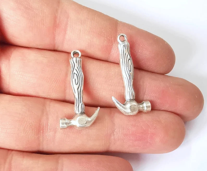 4 Hammer Charms Antique Silver Plated Charms (30x15mm) G26380