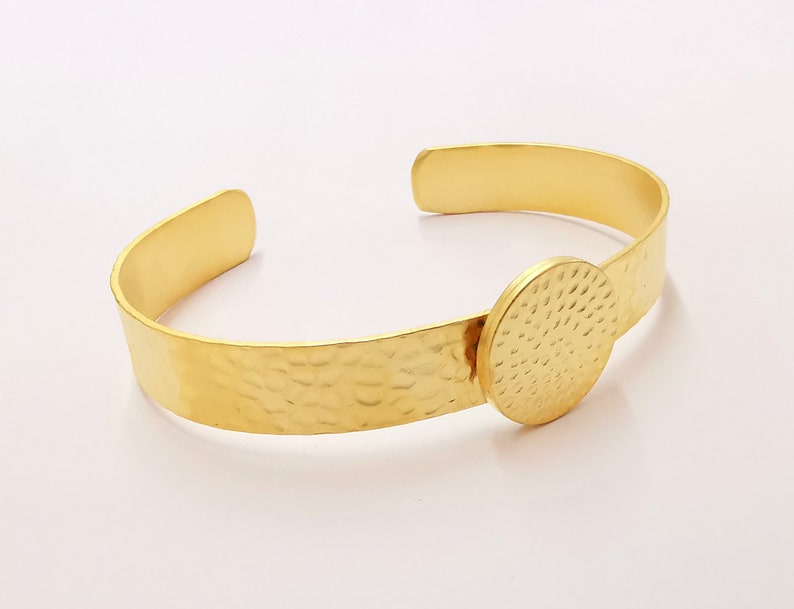 Bracelet Blank Cuff Glass Cabochon Base Hammered Adjustable Gold Plated (18mm ) G24838