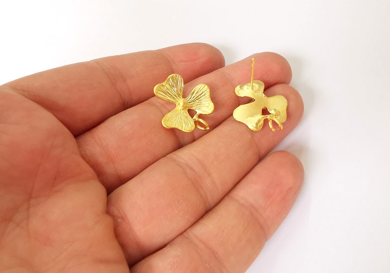 Leaves Earring Stud Base Gold Plated Brass Earring 1 pair (20x18mm) G24885