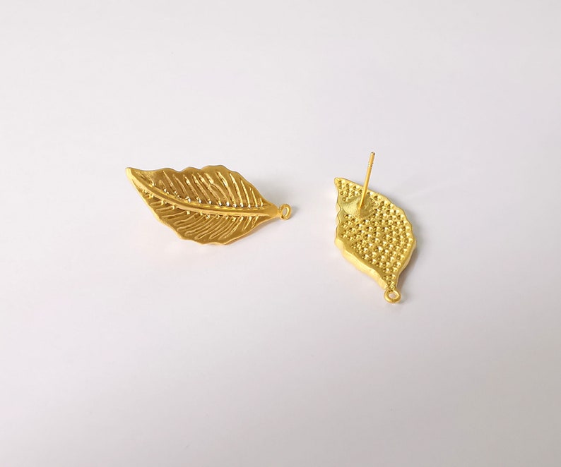 Leaf Earring Stud Base Gold Plated Brass Earring 1 pair (30x13mm) G24887