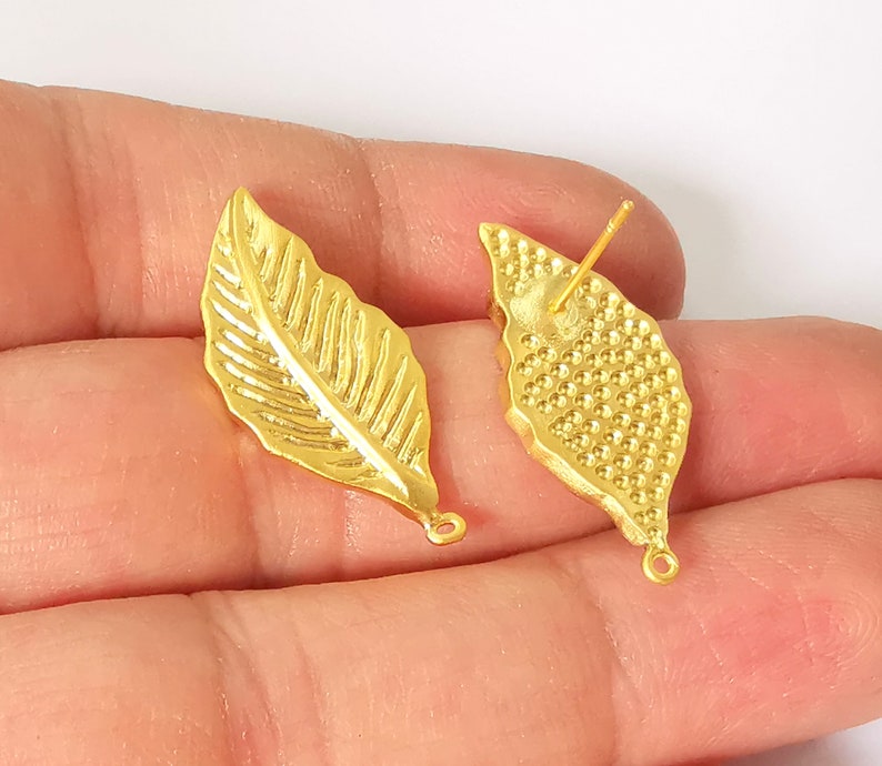 Leaf Earring Stud Base Gold Plated Brass Earring 1 pair (30x13mm) G24887