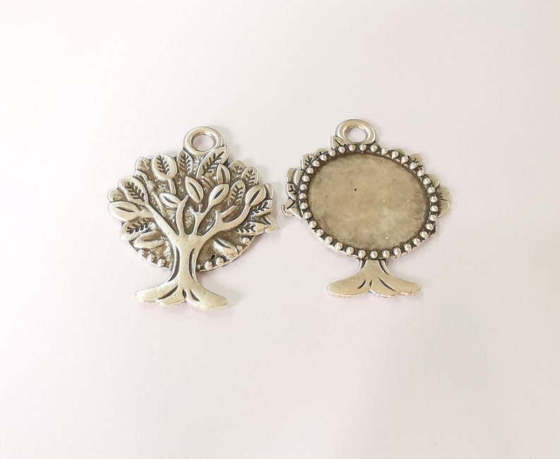 Tree Frame Pendant Blank Antique Silver Plated Pendant (53x42mm) (30mm Blank Size) G24895