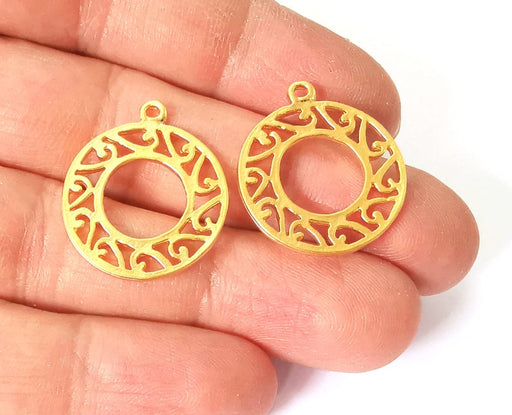 2 Round flat disc charms Gold plated charms (26x23mm) G24804