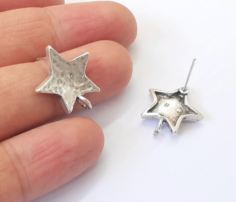 Star Earring Stud Base Earring Posts Antique Silver Plated Brass Earring 1 pair (21x17mm) G24914