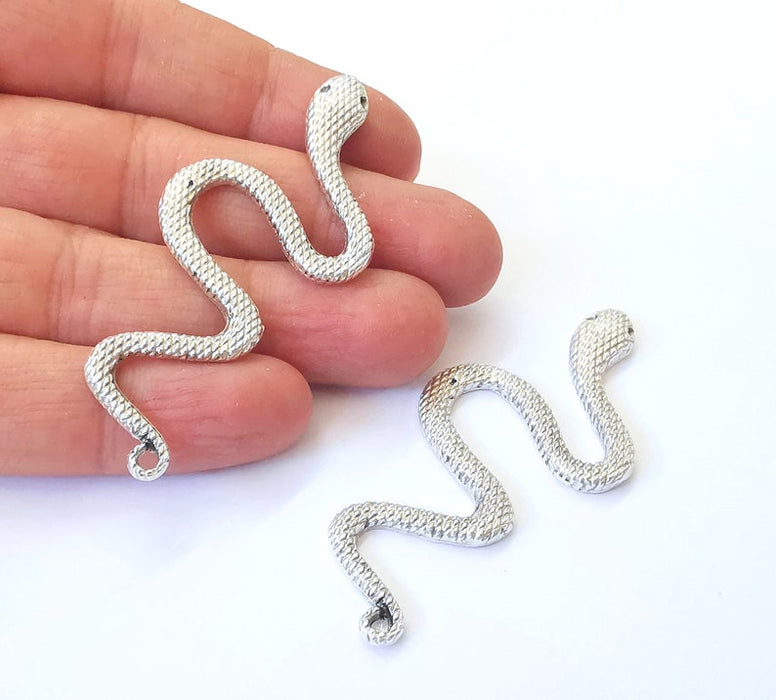 2 Snake Charms Antique Silver Plated Charms (69x30mm) G24918