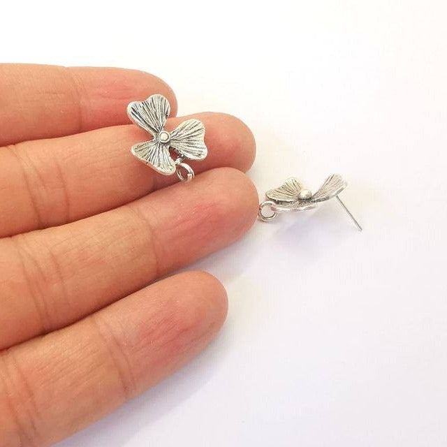 Leaves Earring Stud Base Earring Posts Antique Silver Plated Brass Earring 1 pair (21x18mm) G24919