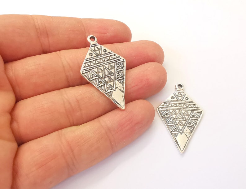 2 Dangle Boho Pendant Ethnic Tribal Charms Rustic Charms Antique Silver Plated Charms (41x23mm) G24926