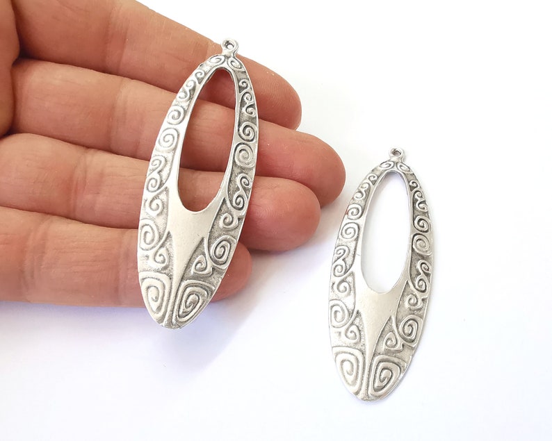 2 Swirl oval charms Antique silver plated charms (73x23mm) G24938