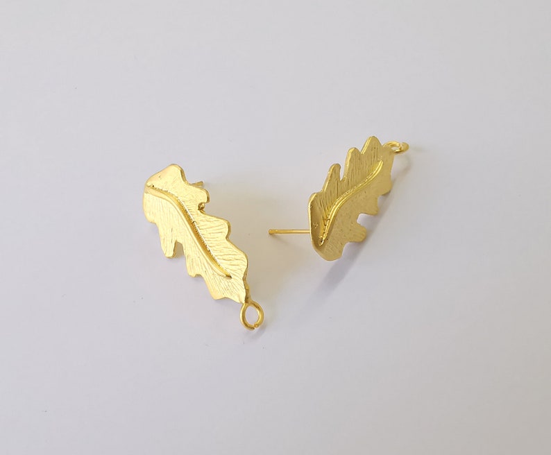 Leaf Earring Stud Base Gold Plated Brass Earring 1 pair (35x16mm) G24950