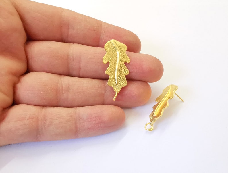 Leaf Earring Stud Base Gold Plated Brass Earring 1 pair (35x16mm) G24950