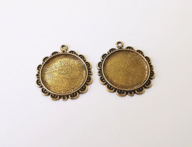 2 Frame Pendant Blank Antique Bronze Plated Pendant (36x32mm) (25mm Blank Size) G24953
