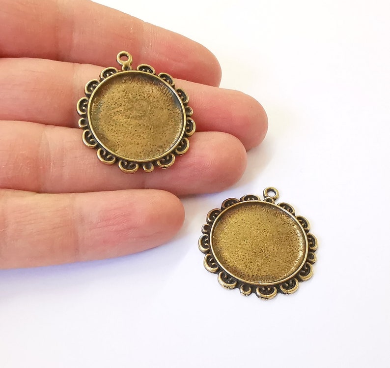 2 Frame Pendant Blank Antique Bronze Plated Pendant (36x32mm) (25mm Blank Size) G24953