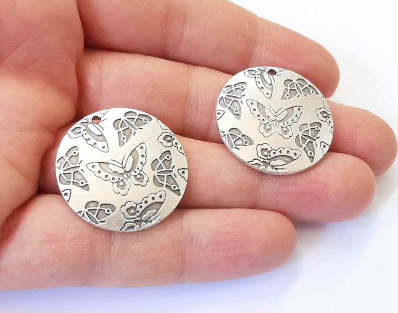 2 Butterfly Charms Antique Silver Plated Charm (29mm) G24957