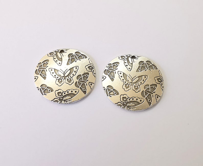 2 Butterfly Charms Antique Silver Plated Charm (29mm) G24957